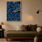 Yacht Ocean Modern Wall Art Poster – Overhead Boat on Deep Blue Water