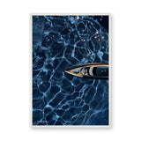 Yacht Ocean Modern Wall Art Poster – Overhead Boat on Deep Blue Water