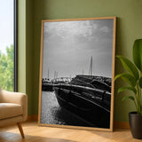 Yacht Photography Modern Wall Art Poster – Black and White Marina Scene